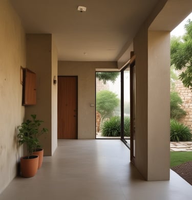 A commercial lobby showcasing clean lines, sustainable materials, and inviting lighting.
