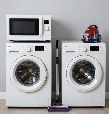 Array of neatly arranged kitchen gadgets displayed on a wooden countertop.