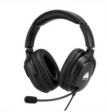 Various headphones and earbuds positioned on a flat lay, showcasing different styles and colors.