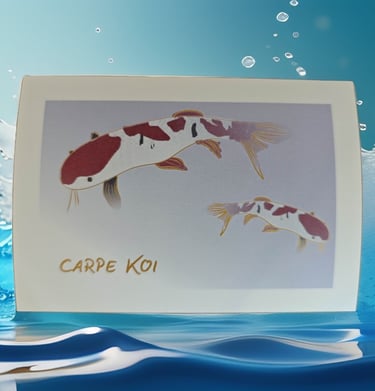 Carte postale de 2 carpes Koï style estampe avec dorure
