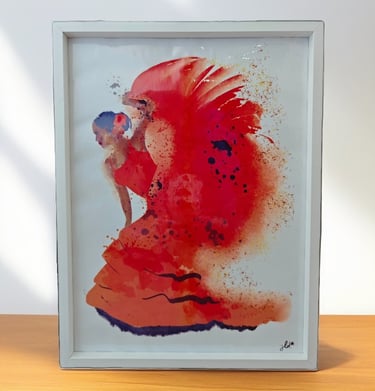 Affiche encadrée colorée d'une danseuse en rouge de Flamenco