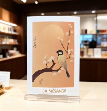 Carte postale d'une mésange colorée sur une branche