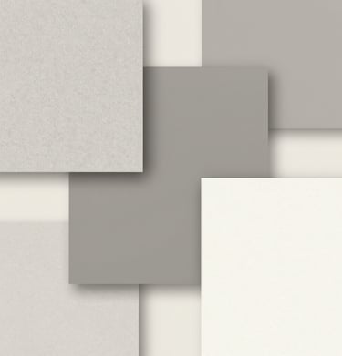 A collection of textured paper samples and brand assets in neutral tones. Refined and creative composition using #A0A696 and #F8F8F4.