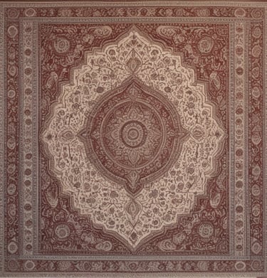 A collection of intricately designed Indian carpets on display.