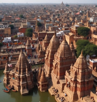 A guided tour group exploring the ancient ruins of Sarnath.