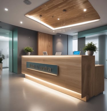 An architectural interior view featuring a large, curved wooden structure with layered patterns. A ceiling skylight in a geometric design allows natural light to filter through, casting a soft glow on the sleek wooden surfaces. Recessed lighting along the ceiling adds an additional source of illumination, enhancing the modern and sophisticated aesthetic.