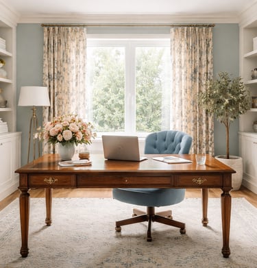 Calm, organized home office designed for focus and clarity