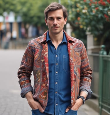A small shop is filled with a variety of handmade goods, including woven baskets, colorful textiles, and traditional crafts. The entrance is partially obscured by hanging ropes and items such as bags and hats. Wooden crates and a plastic basket are stacked on the ground, while bright tapestries and straw items add vibrancy to the display.