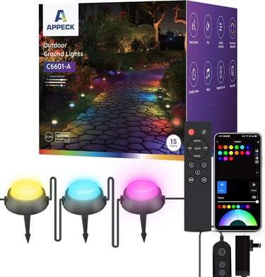 Smart Outdoor Ground Lights 15 Pack, 32FT RGBW Color Changing Pathway Lights Wired, IP65 Waterproof 