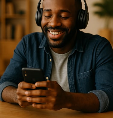 a man wearing headphones and headphones, listening to music