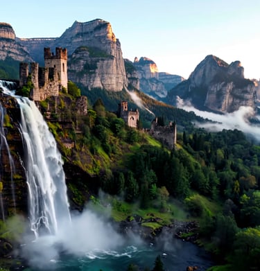 The Misty Forest and its majestic waterfall