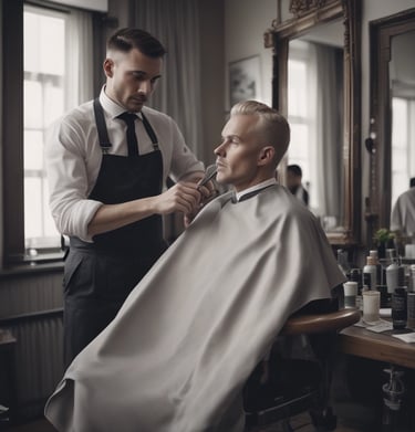 a man getting his hair cut by a barber