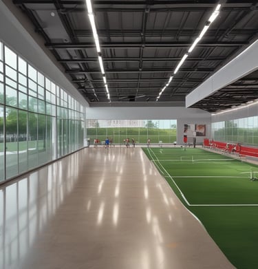 A modern building with a sleek, contemporary design prominently features the words 'Center of Excellence' on its facade. The structure has large glass windows and dark panels, and a covered entrance. The surrounding area includes a parking lot with visible handicap spaces and some greenery, such as small bushes and trees.
