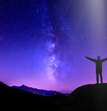 Galaxy with a siluet, Inspiring with a book Balance Your Life, Fulfill Your Destiny.    |   Read Now