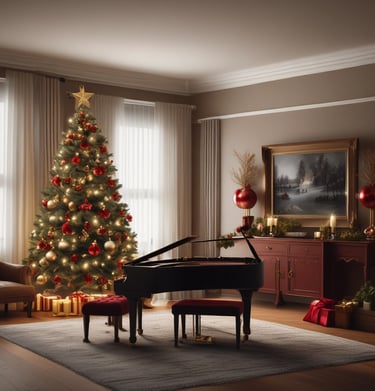 A Christmas tree decorated with colorful ornaments and lights.