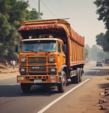 A logistics manager reviewing a route map with a truck in the background.