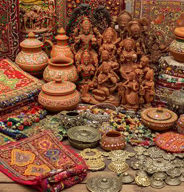 "Handicraft items made by Indian artisans"