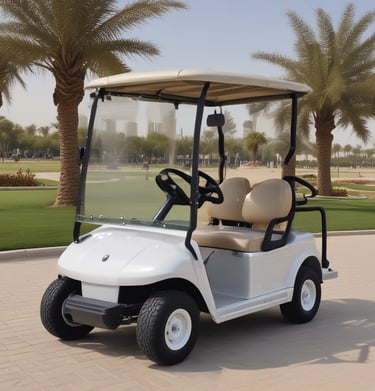 A stylish electric shuttle transporting guests at a resort.