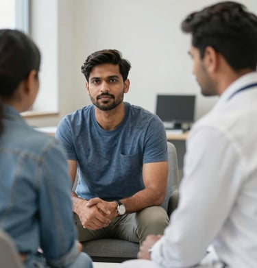 A warm consultation setting with Sunil Hireholi providing psychological counseling.