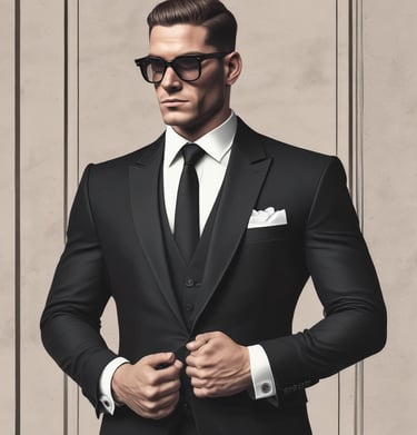 Discreet, elegantly dressed bodyguard standing poised at an upscale venue.