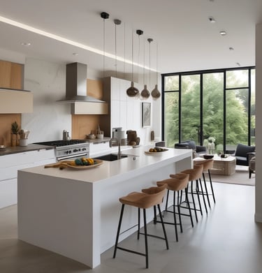 Interior of a bright, minimalist living room with clean lines and natural light.