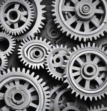 Stack of PA 6G plastic components neatly arranged on a clean industrial workbench.