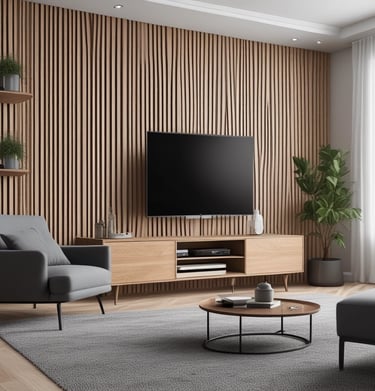 Installation process underway with skilled hands fitting acoustic slat panels in a stylish commercial space.