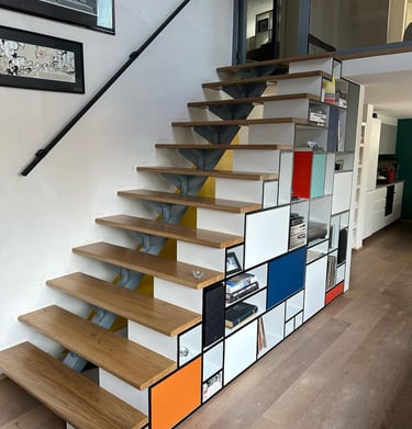 a staircase case with a colorful staircase casement