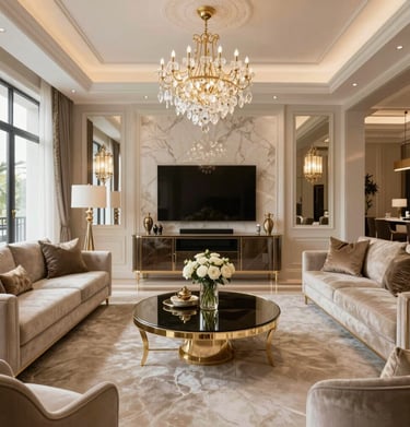 Ivory ceramic tiles arranged in a geometric pattern, illuminated by soft ambient lighting.