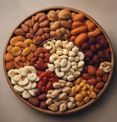 Assortment of natural grains and nuts displayed in eco-friendly packaging on a wooden surface.