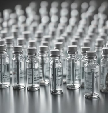 A panoramic view of a modern pharmaceutical manufacturing facility with advanced machinery in operation.