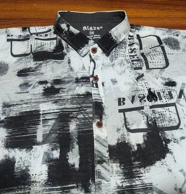 Black and white printed men shirt stylish modern outfit premium casual wear design