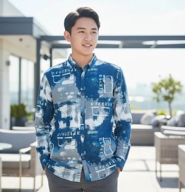 Blue printed men shirt modern casual wear stylish outfit breathable fabric fashion