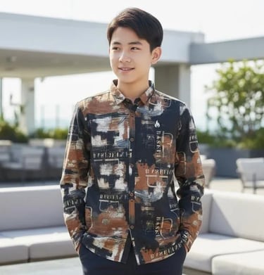 Stylish brown printed men shirt premium casual wear front view modern fashion