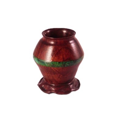 cocobolo, wooden minature vessel, malachite, contemporary object