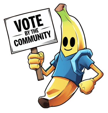 a banana peely banana with a sign saying vote by the community