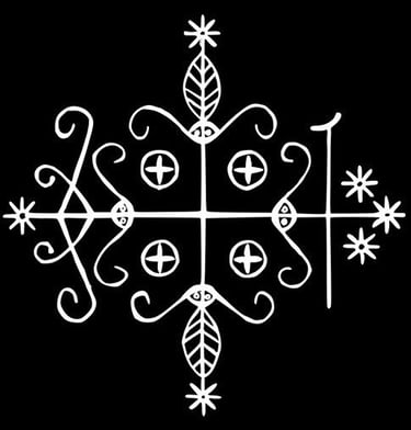 a white and black magic symbol that represents the deity 'papa legba