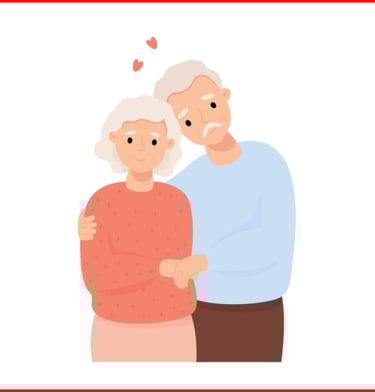 an elderly man and woman standing next to each other