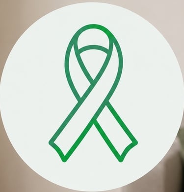 Green awareness ribbon icon on a white circle for mental health or liver cancer awareness.