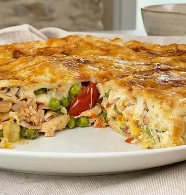 Comforting & Feel Light high protein meal chicken puff pastry pie
