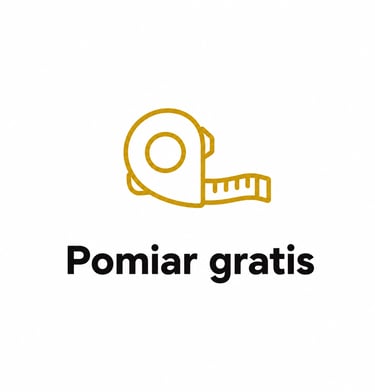 Yellow tape measure icon with the text Pomiar gratis offering free measurement services.