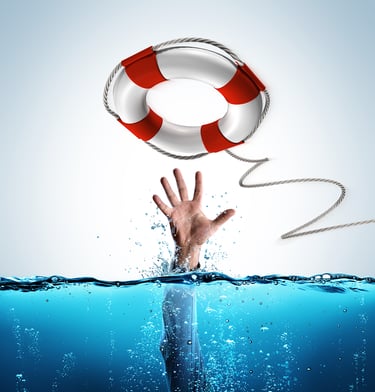 Photo of hand in deep water reaching for lifesaver to symbolize how supplemental and disability insurance can be a lifesaver.