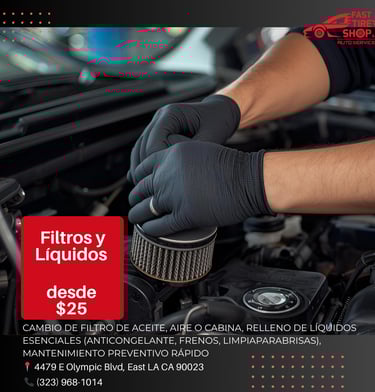 Oil filter and fluid change service at Fast Tire Shop for vehicle maintenance