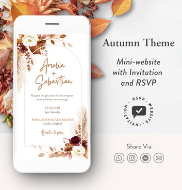 fall wedding website with online rsvp, online fall wedding invitation with rsvp,