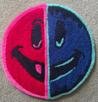 Red & Blue Split Smiley Rug