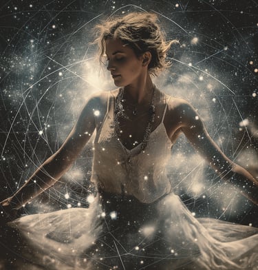 femme lumineuse entourée par un champ énergétique d'une lumière très blanche