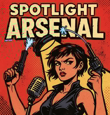 a woman in a black top and a microphone