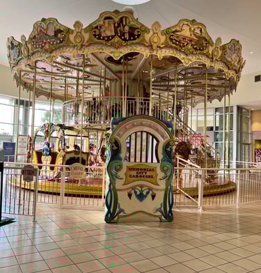 a carousel ride at a park with a carousel