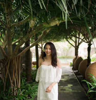 Natural portrait of Janice in the tropical garden at Indigo Seminyak Bali