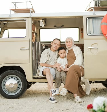 Vintage combi van family photography session of Ilham family at Melasti Beach Bali